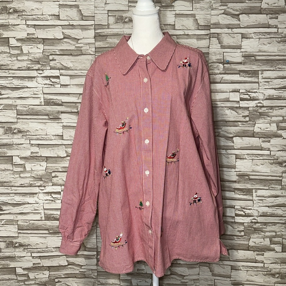 QUACKER FACTORY Christmas Large Checkered Button Down Shirt - Picture 2 of 14